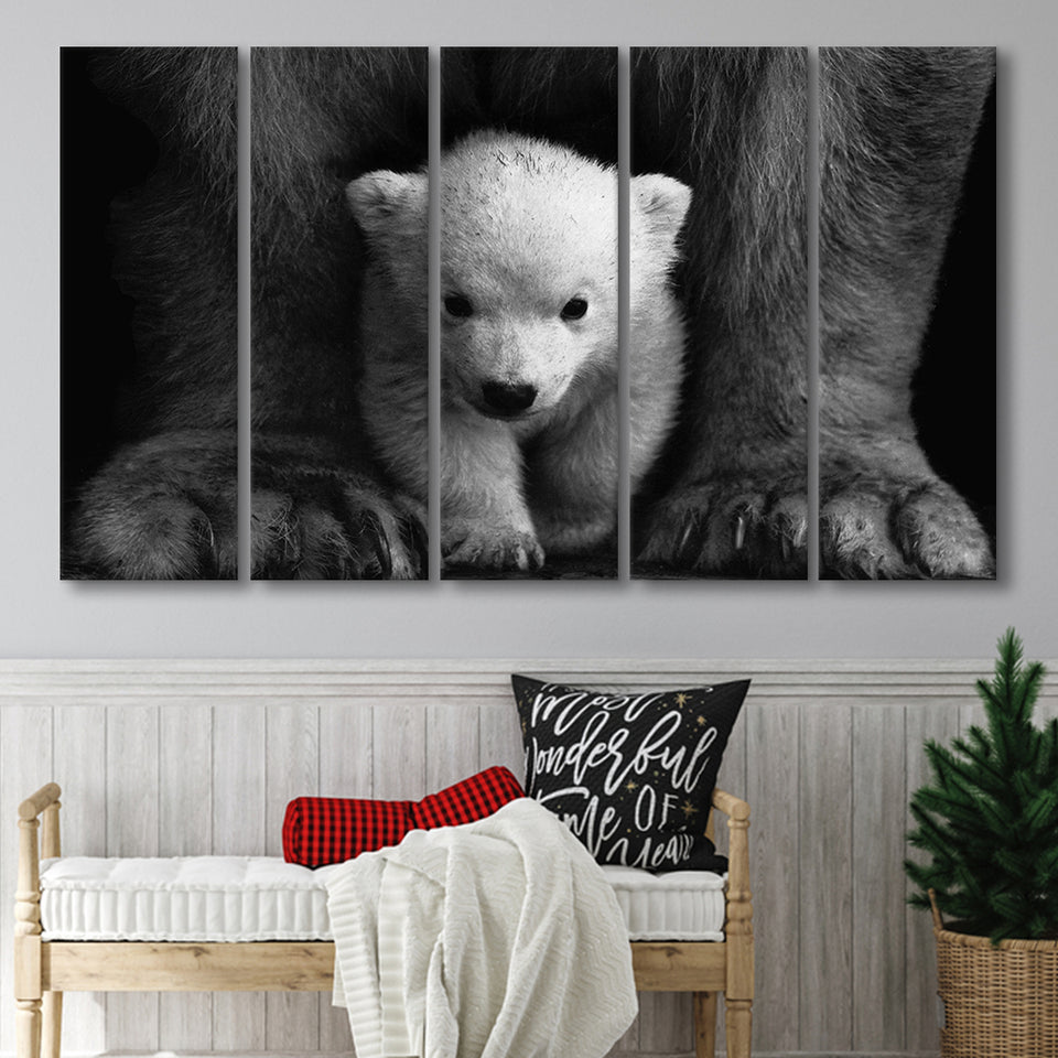 Baby Polar Bear, Animal Black And White, Multi Panels, 5 Pieces B, Canvas Prints Wall Art Home Decor,X Large Canvas