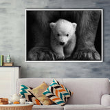 Baby Polar Bear, Animal Black And White, Framed Canvas Prints Wall Art Home Decor,Floating Frame, Ready to Hang