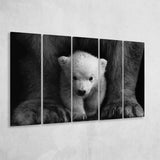 Baby Polar Bear, Animal Black And White, Multi Panels, 5 Pieces B, Canvas Prints Wall Art Home Decor,X Large Canvas