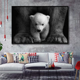 Baby Polar Bear, Animal Black And White, Framed Canvas Prints Wall Art Home Decor,Floating Frame, Ready to Hang