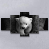 Baby Polar Bear, Animal Black And White, Multi Panels, 5 Pieces, Canvas Prints Wall Art Home Decor