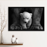 Baby Polar Bear, Animal Black And White, Framed Canvas Prints Wall Art Home Decor,Floating Frame, Ready to Hang