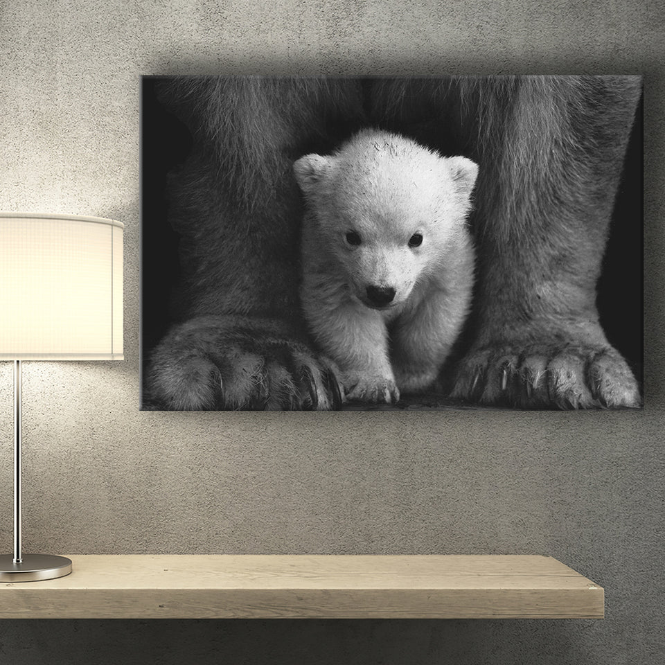 Baby Polar Bear, Animal Black And White, Canvas Prints Wall Art Home Decor