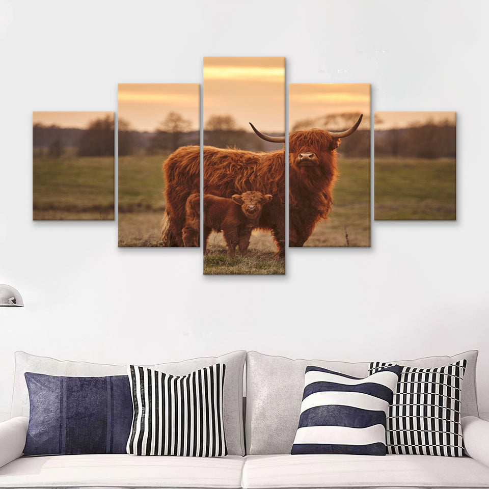 Baby Scottish Highland Cow  5 Pieces Canvas Prints Wall Art - Painting Canvas, Multi Panels, 5 Panel, Wall Decor
