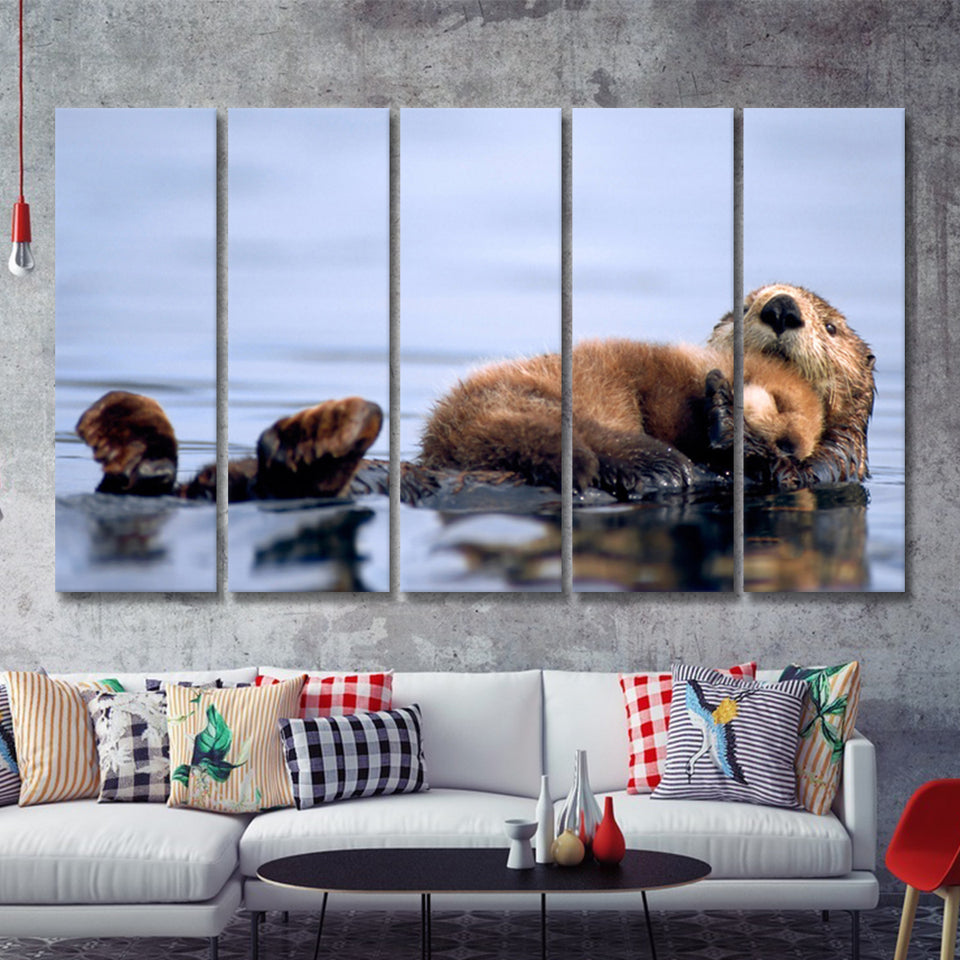 Baby Sea Otter Save From Being Wet 5 Pieces B Canvas Prints Wall Art - Painting Canvas, Multi Panels,5 Panel, Wall Decor