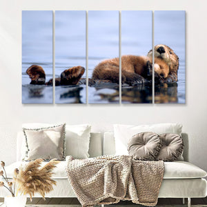 Baby Sea Otter Save From Being Wet 5 Pieces B Canvas Prints Wall Art - Painting Canvas, Multi Panels,5 Panel, Wall Decor