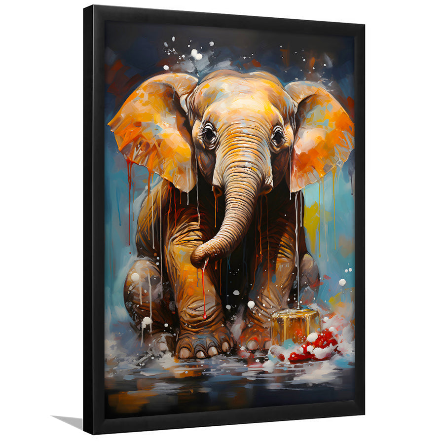 Baby Elephant Sitting In Bathroom Framed Art Prints Wall Decor, Painting Art, Framed Picture