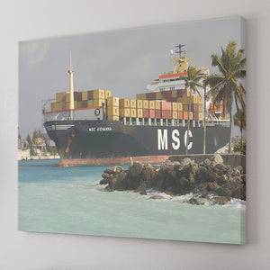 Bahamas Grand Bahama Island Port Of Freeport Container Cargo Ship Canvas Wall Art - Canvas Prints, Prints For Sale, Painting Canvas