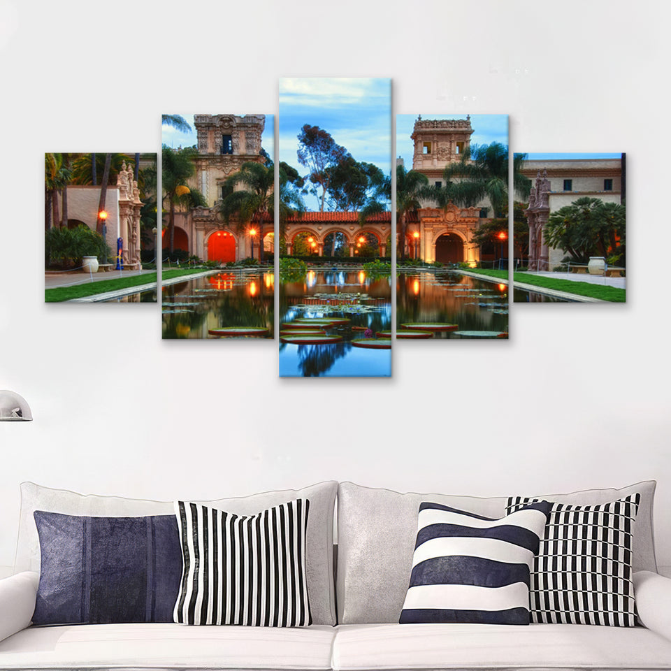 Balboa Park With A Fish Pond  5 Pieces Canvas Prints Wall Art - Painting Canvas, Multi Panels, 5 Panel, Wall Decor