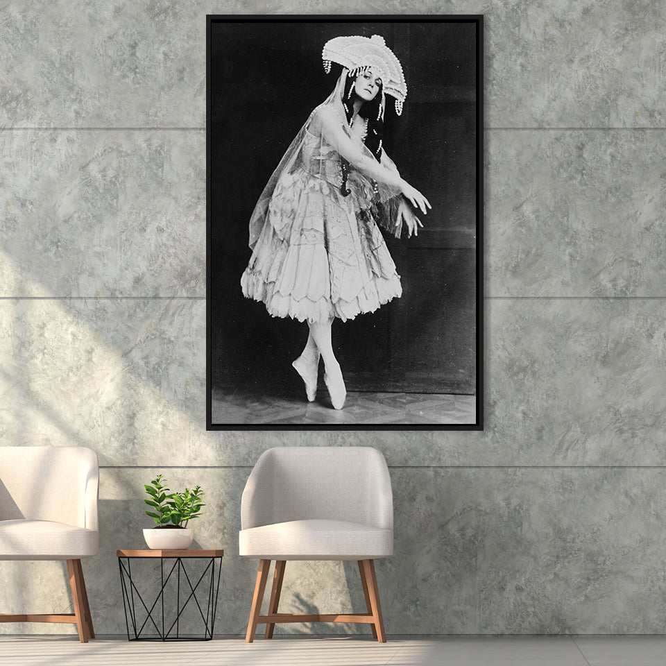 Ballerina Black And White Print, Vintage Dancer Framed Canvas Prints Wall Art Home Decor, Floating Frame