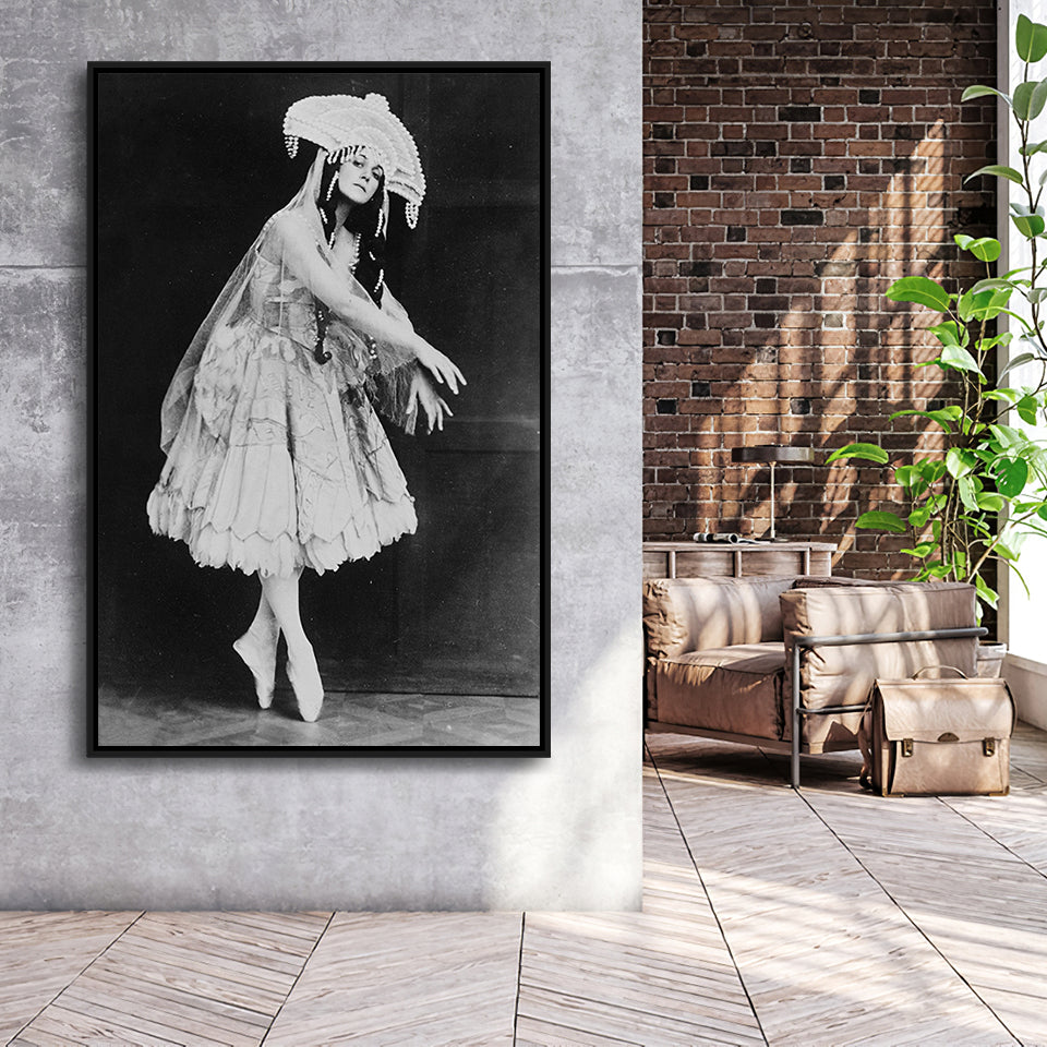 Ballerina Black And White Print, Vintage Dancer Framed Canvas Prints Wall Art Home Decor, Floating Frame