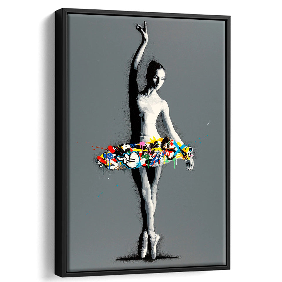 Ballerina Dancing Girl Modern Street Art Graffiti, Framed Canvas Prints Wall Art Home Decor,Floating Frame, Ready to Hang