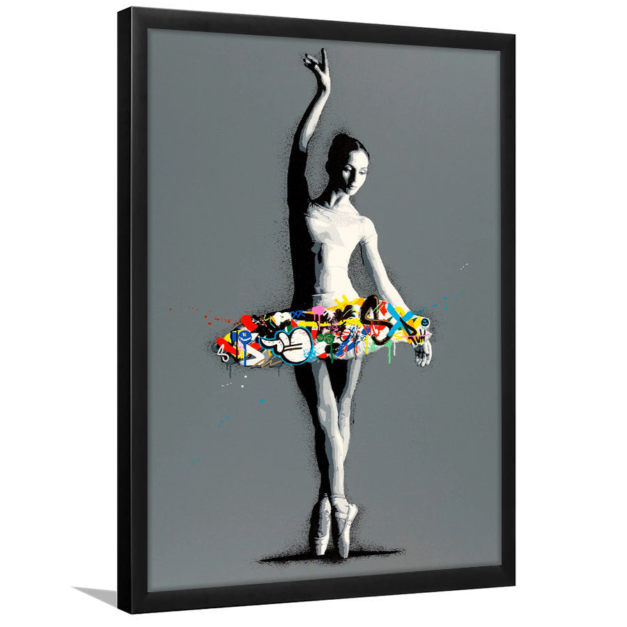Ballerina Dancing Girl Modern Street Art Graffiti, Framed Art Prints Wall Art Home Decor, Ready to Hang