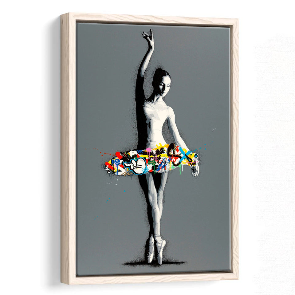 Ballerina Dancing Girl Modern Street Art Graffiti, Framed Canvas Prints Wall Art Home Decor,Floating Frame, Ready to Hang