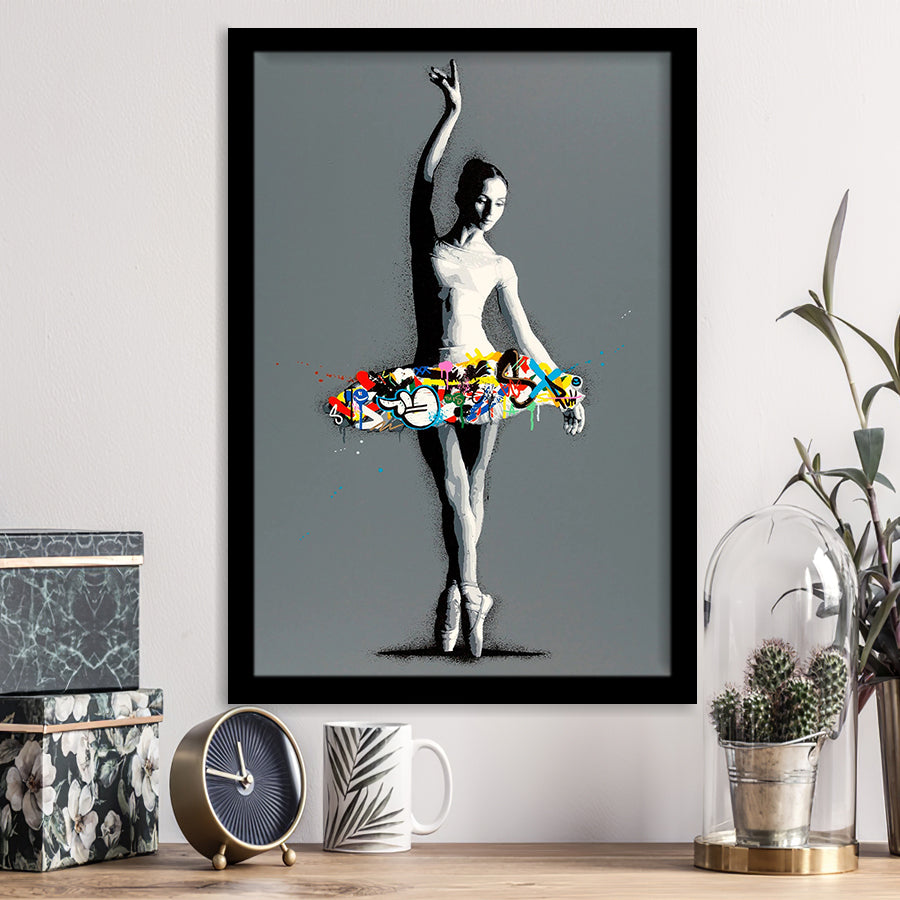 Ballerina Dancing Girl Modern Street Art Graffiti, Framed Art Prints Wall Art Home Decor, Ready to Hang