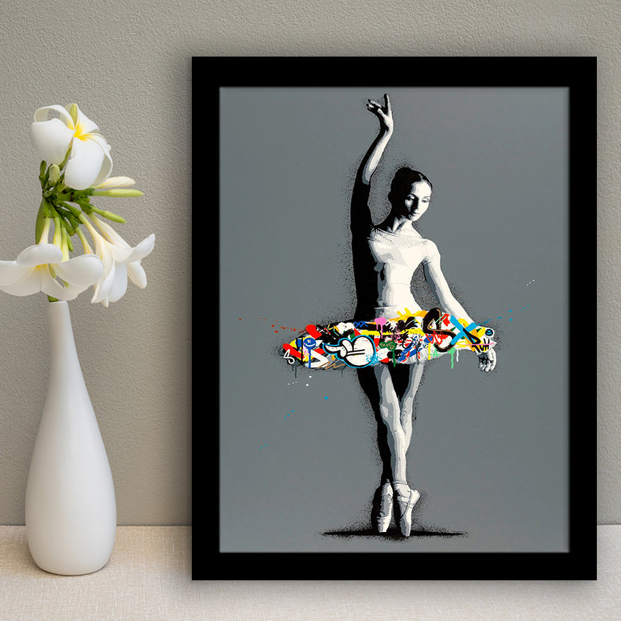 Ballerina Dancing Girl Modern Street Art Graffiti, Framed Art Prints Wall Art Home Decor, Ready to Hang