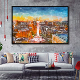 Baltimore Maryland Usa Cityscape Mt Vernon City Art Watercolor Framed Canvas Prints Wall Art Home Decor,Floating Frame