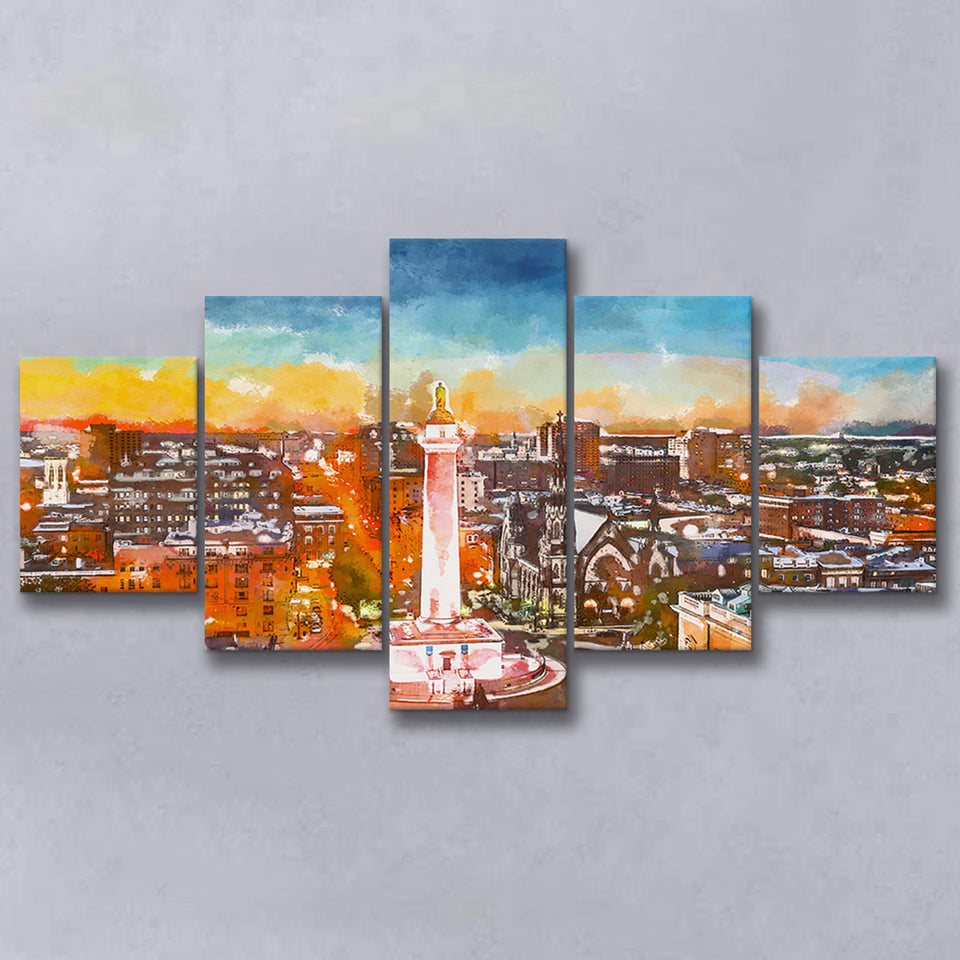 Baltimore Maryland Usa Cityscape Mt Vernon 5 Pieces Mixed Canvas Prints Wall Art Home Decor