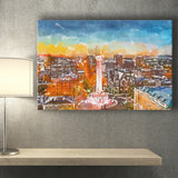 Baltimore Maryland Usa Cityscape Mt Vernon City Art Watercolor Canvas Prints Wall Art Home Decor, Large Canvas