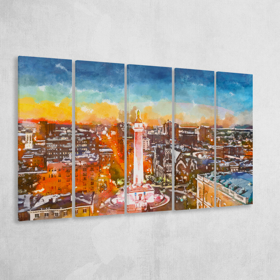 Baltimore Maryland Usa Cityscape Mt Vernon 5 Pieces Extra Large Canvas Prints Wall Art Home Decor