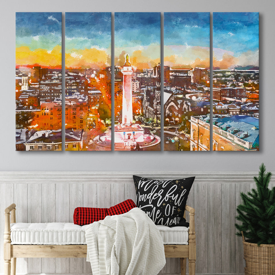 Baltimore Maryland Usa Cityscape Mt Vernon 5 Pieces Extra Large Canvas Prints Wall Art Home Decor