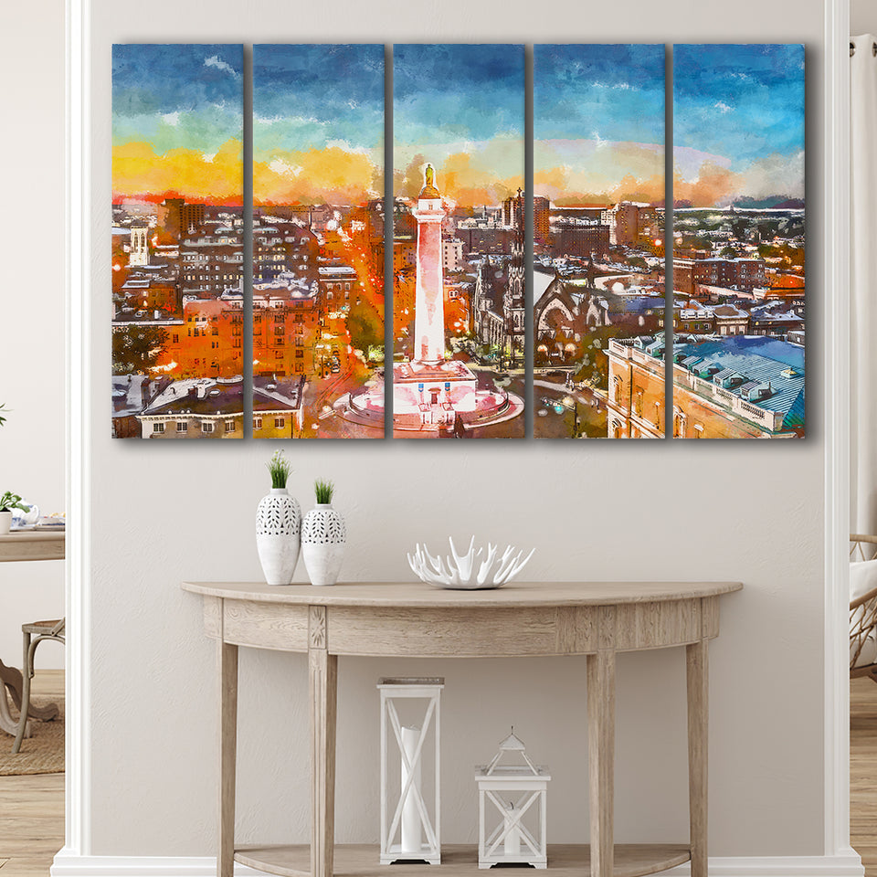 Baltimore Maryland Usa Cityscape Mt Vernon 5 Pieces Extra Large Canvas Prints Wall Art Home Decor
