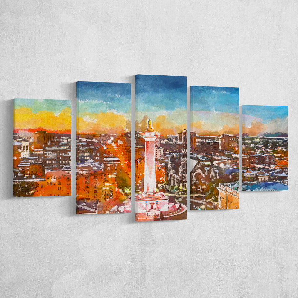 Baltimore Maryland Usa Cityscape Mt Vernon 5 Pieces Mixed Canvas Prints Wall Art Home Decor
