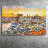 Baltimore Maryland Usa Downtown Cityscape Dusk City Art Watercolor Canvas Prints Wall Art Home Decor, Large Canvas