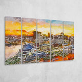 Baltimore Maryland Usa Downtown Cityscape Dusk 5 Pieces Extra Large Canvas Prints Wall Art Home Decor