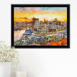 Baltimore Maryland Usa Downtown Cityscape Dusk City Art Watercolor Framed Canvas Prints Wall Art Home Decor,Floating Frame