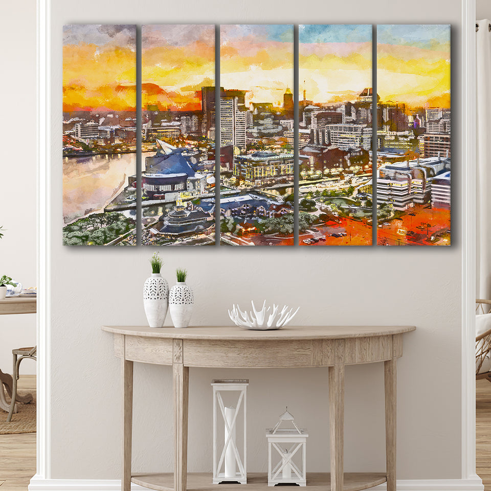 Baltimore Maryland Usa Downtown Cityscape Dusk 5 Pieces Extra Large Canvas Prints Wall Art Home Decor