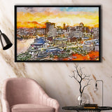 Baltimore Maryland Usa Downtown Cityscape Dusk City Art Watercolor Framed Canvas Prints Wall Art Home Decor,Floating Frame