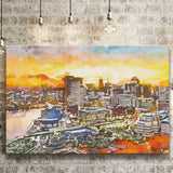 Baltimore Maryland Usa Downtown Cityscape Dusk City Art Watercolor Canvas Prints Wall Art Home Decor, Large Canvas