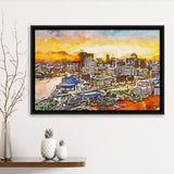 Baltimore Maryland Usa Downtown Cityscape Dusk City Art Watercolor Framed Canvas Prints Wall Art Home Decor,Floating Frame