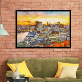 Baltimore Maryland Usa Downtown Cityscape Dusk City Art Watercolor Framed Art Prints Wall Art Decor,Framed Picture