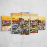 Baltimore Maryland Usa Downtown Cityscape Dusk 5 Pieces Mixed Canvas Prints Wall Art Home Decor