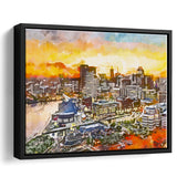 Baltimore Maryland Usa Downtown Cityscape Dusk City Art Watercolor Framed Canvas Prints Wall Art Home Decor,Floating Frame