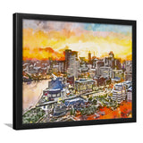 Baltimore Maryland Usa Downtown Cityscape Dusk City Art Watercolor Framed Art Prints Wall Art Decor,Framed Picture