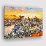Baltimore Maryland Usa Downtown Cityscape Dusk City Art Watercolor Canvas Prints Wall Art Home Decor, Large Canvas