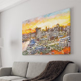 Baltimore Maryland Usa Downtown Cityscape Dusk City Art Watercolor Canvas Prints Wall Art Home Decor, Large Canvas