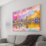Baltimore Maryland Usa Skyline On Inner City Art Watercolor Canvas Prints Wall Art Home Decor, Large Canvas