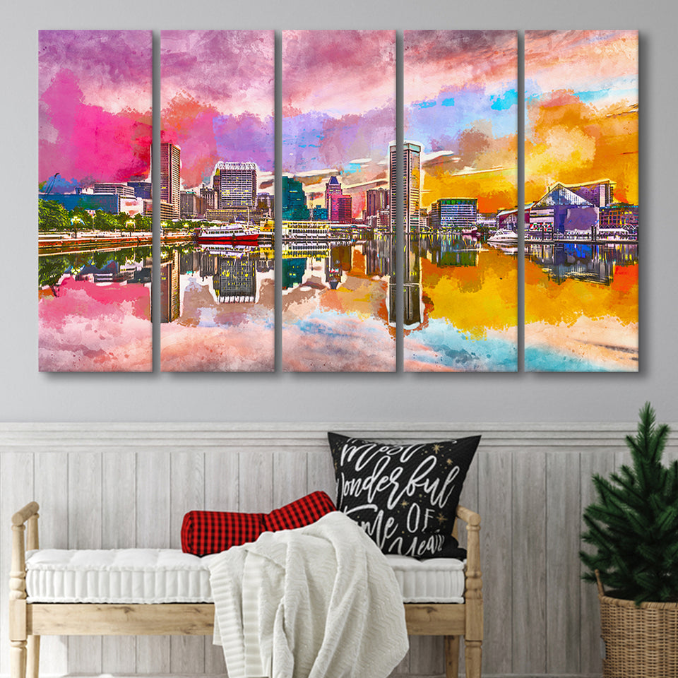 Baltimore Maryland Usa Skyline On Inner 5 Pieces Extra Large Canvas Prints Wall Art Home Decor