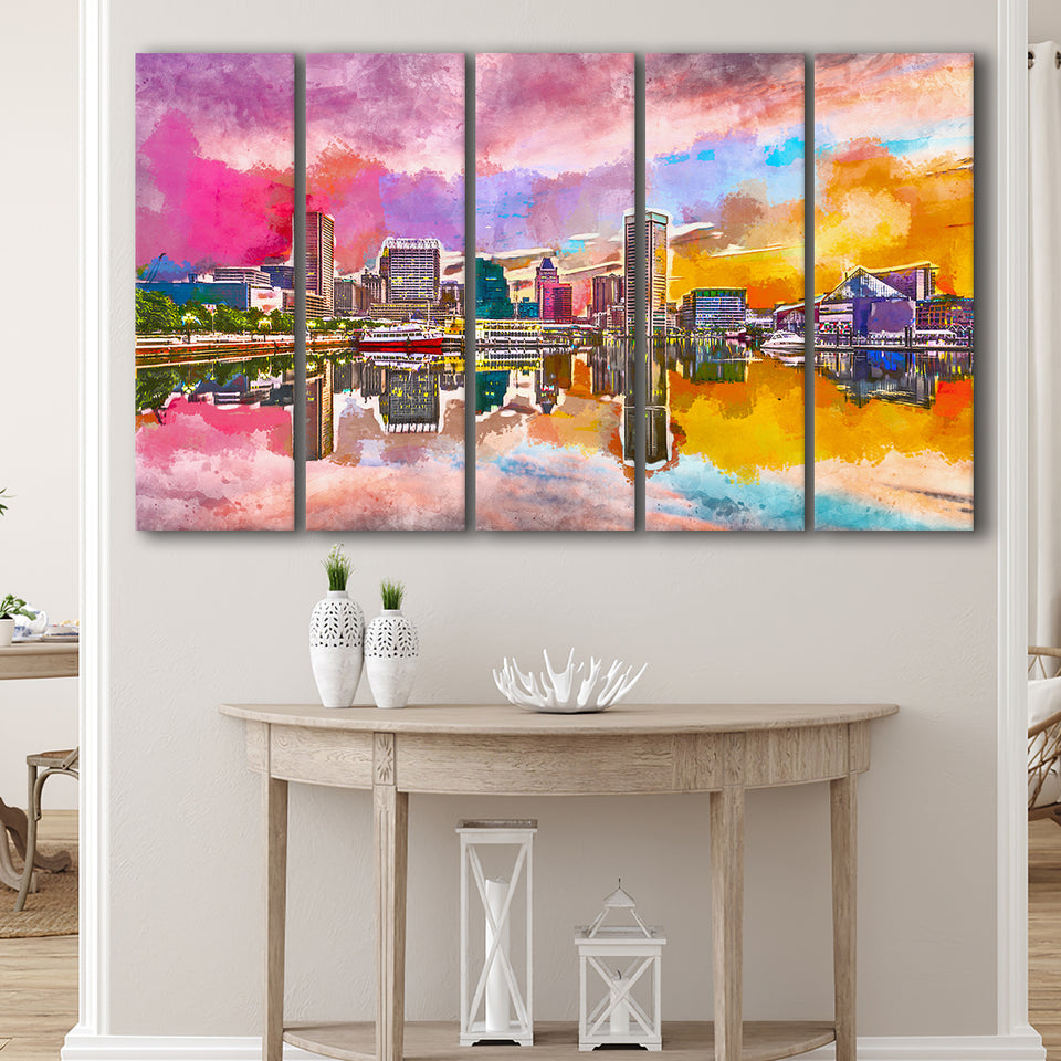 Baltimore Maryland Usa Skyline On Inner 5 Pieces Extra Large Canvas Prints Wall Art Home Decor