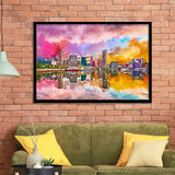 Baltimore Maryland Usa Skyline On Inner City Art Watercolor Framed Art Prints Wall Art Decor,Framed Picture