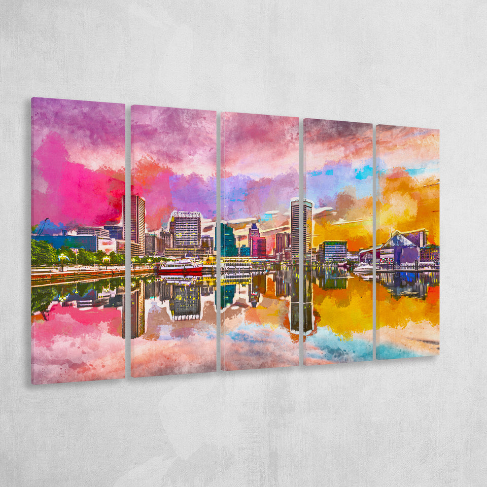 Baltimore Maryland Usa Skyline On Inner 5 Pieces Extra Large Canvas Prints Wall Art Home Decor