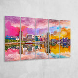 Baltimore Maryland Usa Skyline On Inner 5 Pieces Extra Large Canvas Prints Wall Art Home Decor