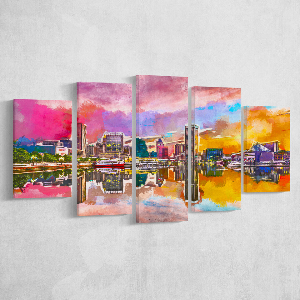 Baltimore Maryland Usa Skyline On Inner 5 Pieces Mixed Canvas Prints Wall Art Home Decor