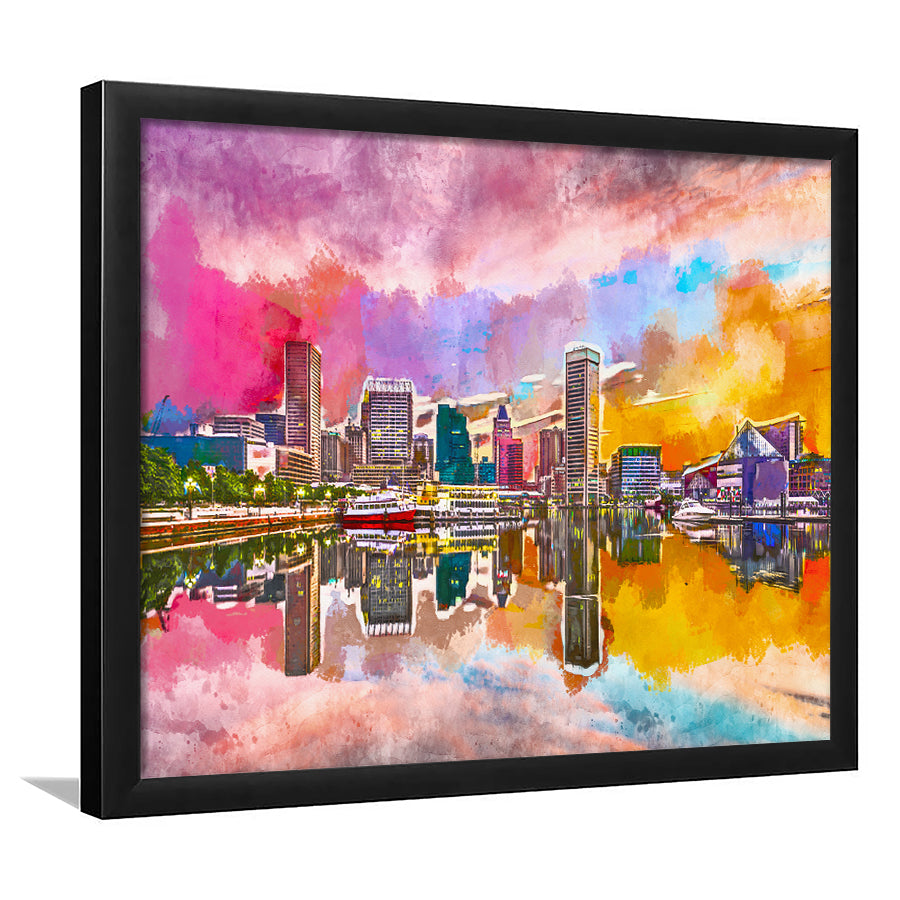 Baltimore Maryland Usa Skyline On Inner City Art Watercolor Framed Art Prints Wall Art Decor,Framed Picture