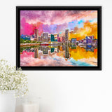 Baltimore Maryland Usa Skyline On Inner City Art Watercolor Framed Canvas Prints Wall Art Home Decor,Floating Frame