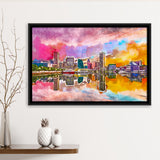 Baltimore Maryland Usa Skyline On Inner City Art Watercolor Framed Canvas Prints Wall Art Home Decor,Floating Frame